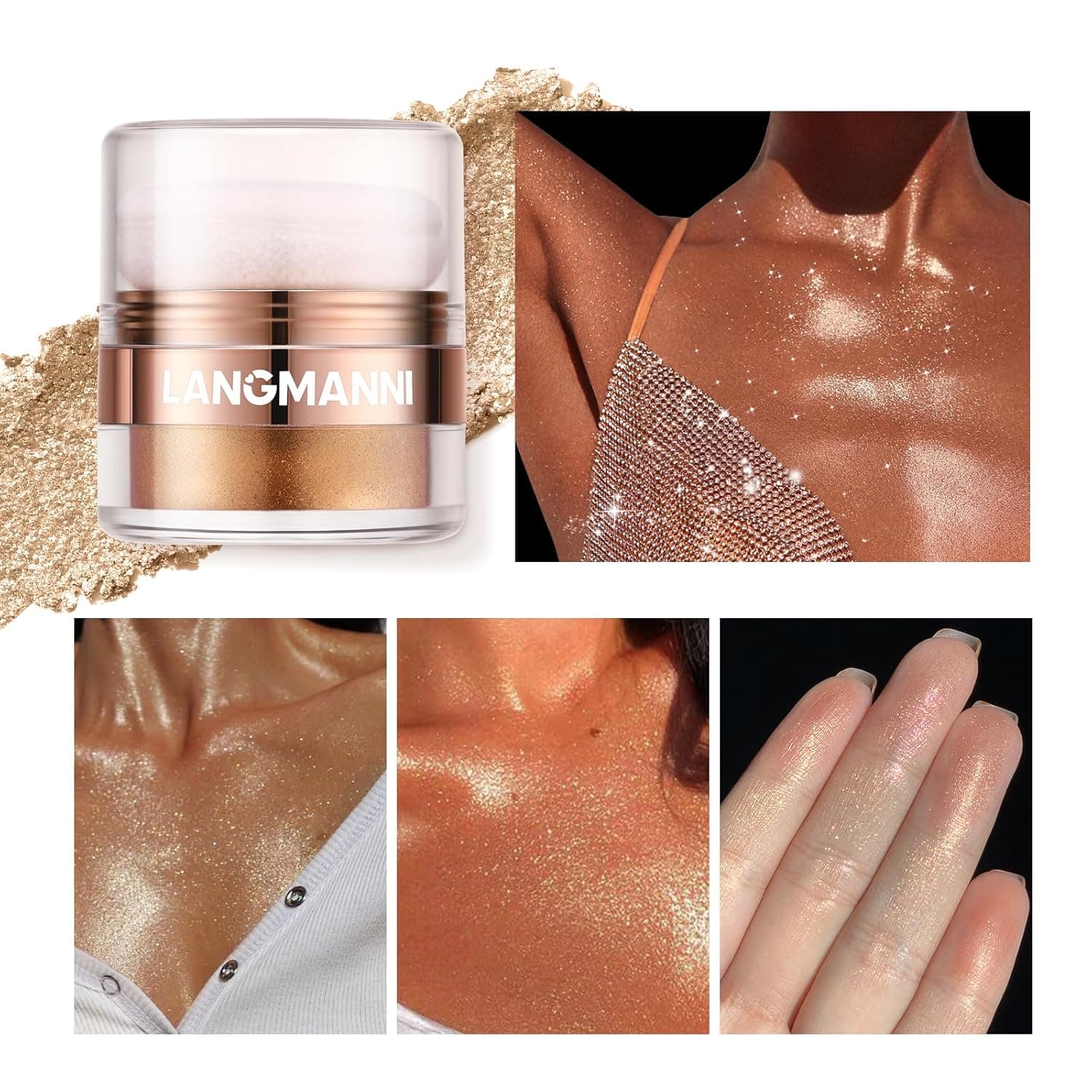 Highlight Powder,Glitter Body Highlighter Powder Body Shimmer Sparkle Face Highlighter Powder For Face Eyes Body Glow Makeup