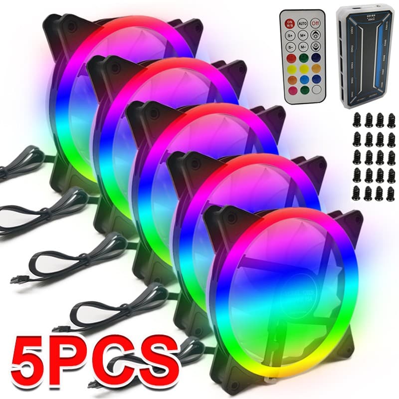 5pcs Desktop RGB Fans PC 120mm LED Cooling Fans With Remote And Controller New