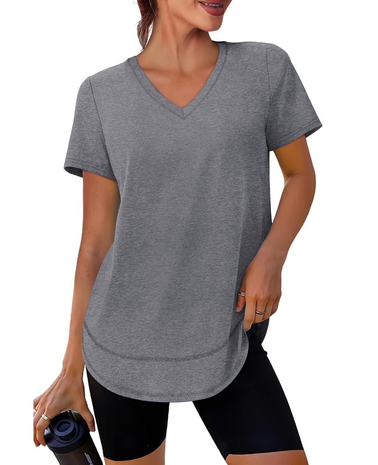 V-neck Sports Quick-dry Solid-color Short-sleeve T-shirt