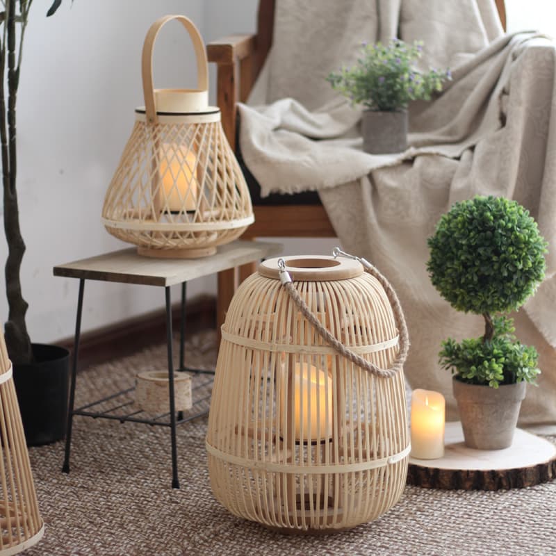 Wicker Floor-standing Candle Holder For Garden Decoration